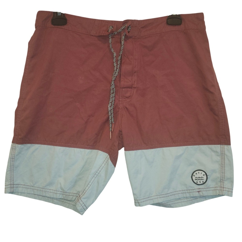 Katin USA Mens Board Shorts Size 30 Colorblock Pink Blue Surf Trunks 3304